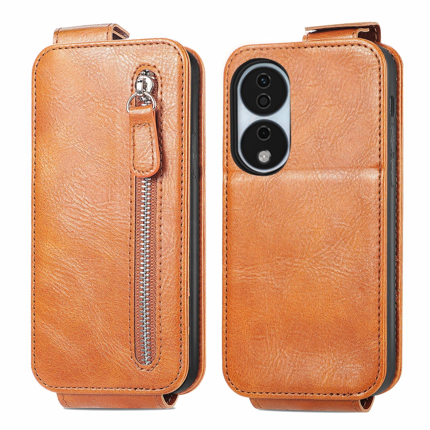 Honor X7b Zipper Wallet Case - Vertical Flip Leather Phone Cover with Multiple Card Slots and Stand