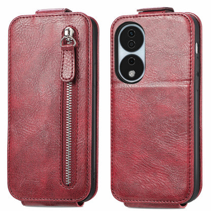 Honor X7b Zipper Wallet Case - Vertical Flip Leather Phone Cover with Multiple Card Slots and Stand