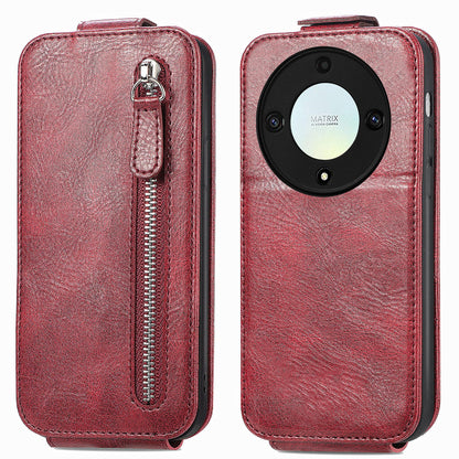 Honor X40 5G Zipper Wallet Case - Vertical Flip Leather Phone Cover with Multiple Card Slots and Stand