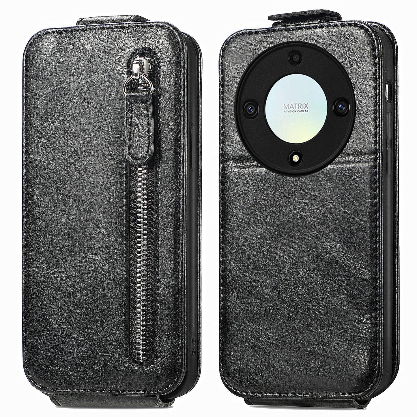 Honor X40 5G Zipper Wallet Case - Vertical Flip Leather Phone Cover with Multiple Card Slots and Stand