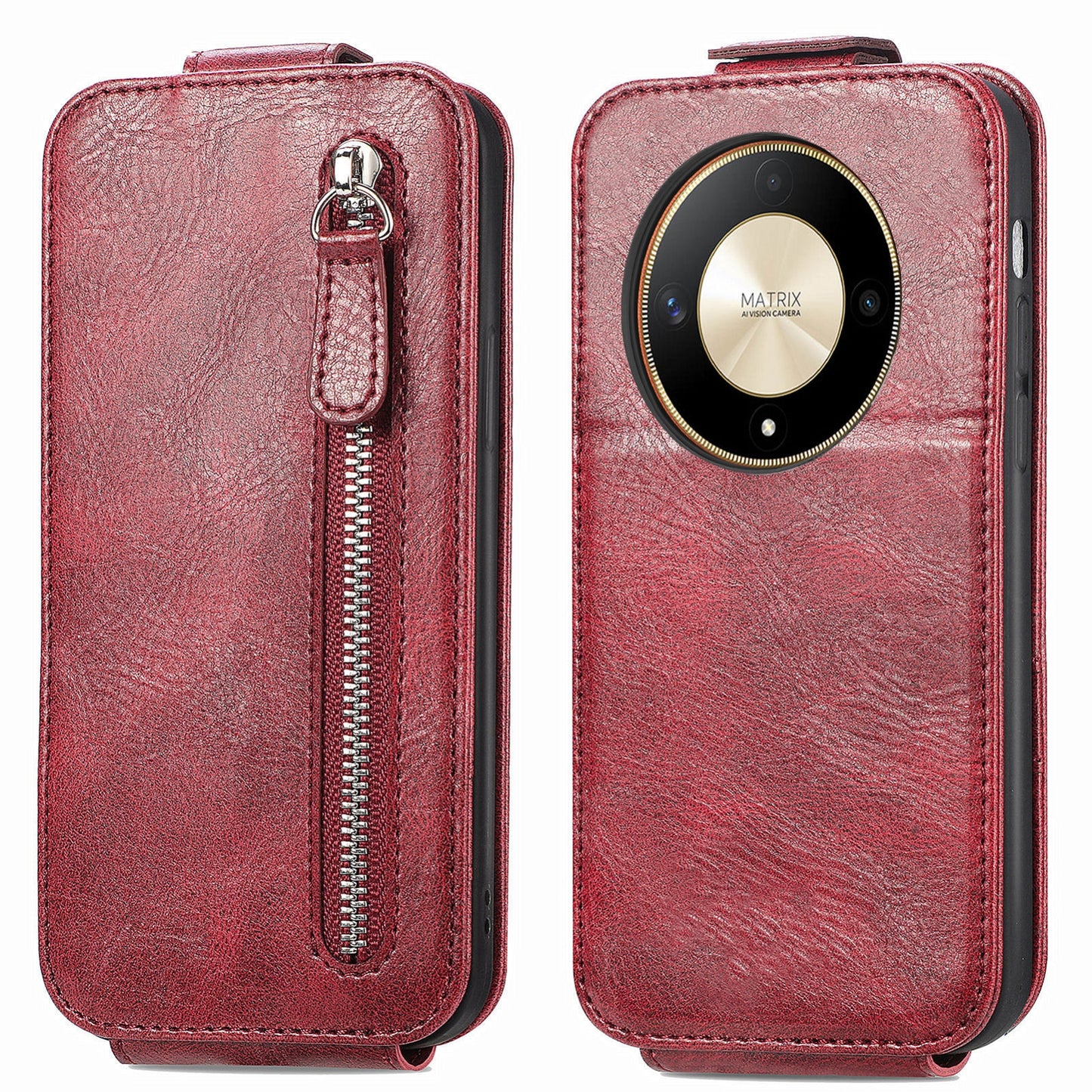 Honor X9b Zipper Wallet Case - Vertical Flip Leather Phone Cover with Multiple Card Slots and Stand