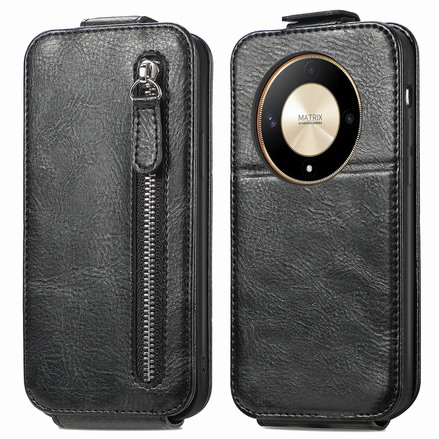 Honor X9b Zipper Wallet Case - Vertical Flip Leather Phone Cover with Multiple Card Slots and Stand