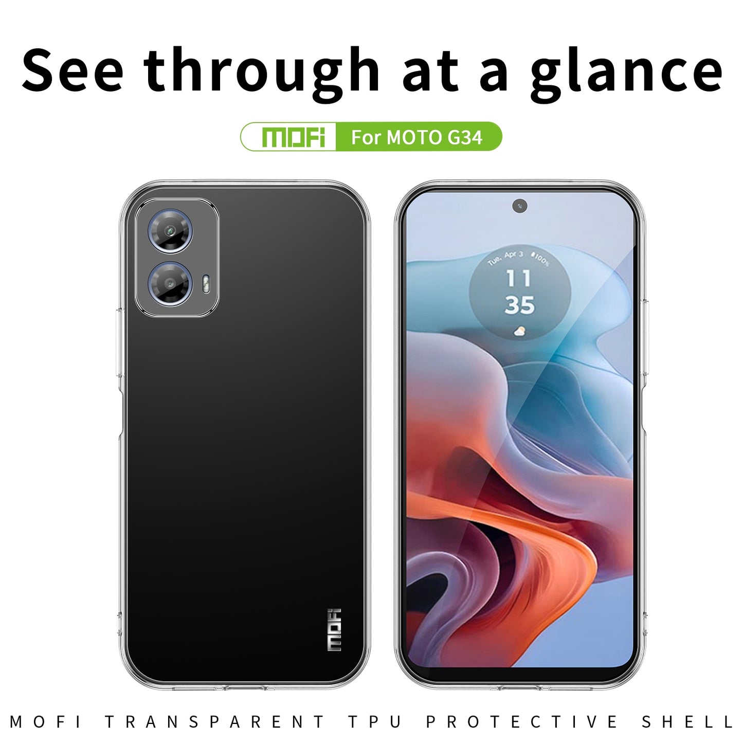 Motorola Moto G34 Clear TPU Case - Ultra-Thin, Shockproof, Anti-Yellowing Transparent Soft Protective Cover with Precise Cutouts, Scratch Resistance & Lightweight Design