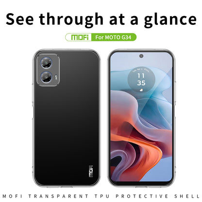 Motorola Moto G34 Clear TPU Case - Ultra-Thin, Shockproof, Anti-Yellowing Transparent Soft Protective Cover with Precise Cutouts, Scratch Resistance & Lightweight Design