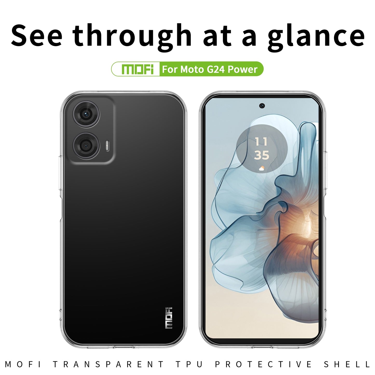 Motorola Moto G24 Power Clear TPU Case - Ultra-Thin, Shockproof, Anti-Yellowing Transparent Soft Protective Cover with Precise Cutouts, Scratch Resistance & Lightweight Design