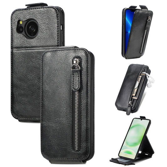 Sharp Aquos Sense8 Zipper Wallet Case - Vertical Flip Leather Phone Cover with Multiple Card Slots and Stand