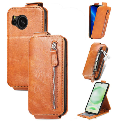 Sharp Aquos Sense8 Zipper Wallet Case - Vertical Flip Leather Phone Cover with Multiple Card Slots and Stand