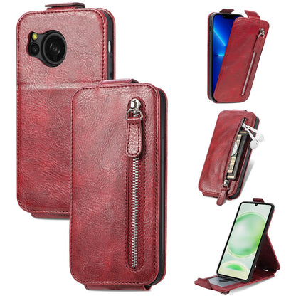 Sharp Aquos Sense8 Zipper Wallet Case - Vertical Flip Leather Phone Cover with Multiple Card Slots and Stand