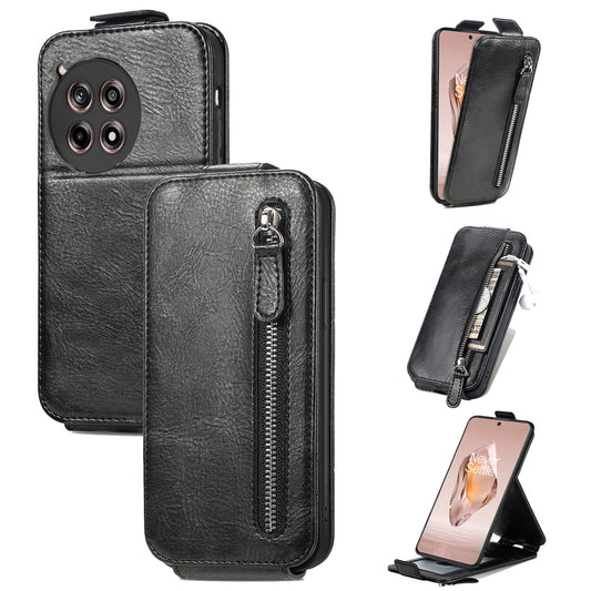 OnePlus Ace 3 Zipper Wallet Case - Vertical Flip Leather Phone Cover with Multiple Card Slots and Stand
