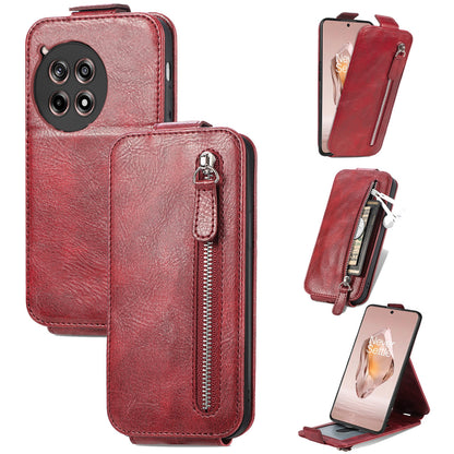 OnePlus Ace 3 Zipper Wallet Case - Vertical Flip Leather Phone Cover with Multiple Card Slots and Stand