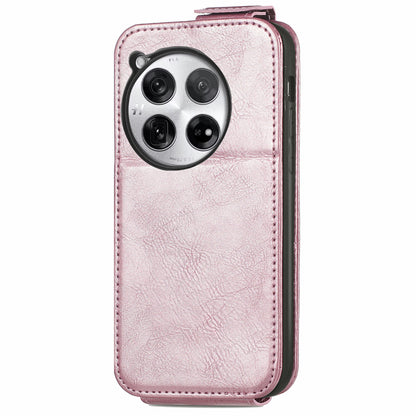 OnePlus 12 Zipper Wallet Case - Vertical Flip Leather Phone Cover with Multiple Card Slots and Stand