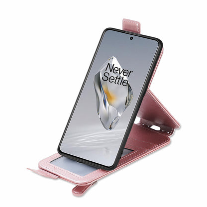 OnePlus 12 Zipper Wallet Case - Vertical Flip Leather Phone Cover with Multiple Card Slots and Stand