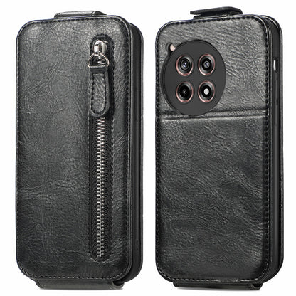 OnePlus 12R Zipper Wallet Case - Vertical Flip Leather Phone Cover with Multiple Card Slots and Stand