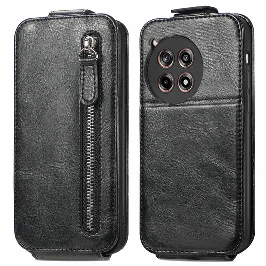 OnePlus 12R Zipper Wallet Case - Vertical Flip Leather Phone Cover with Multiple Card Slots and Stand