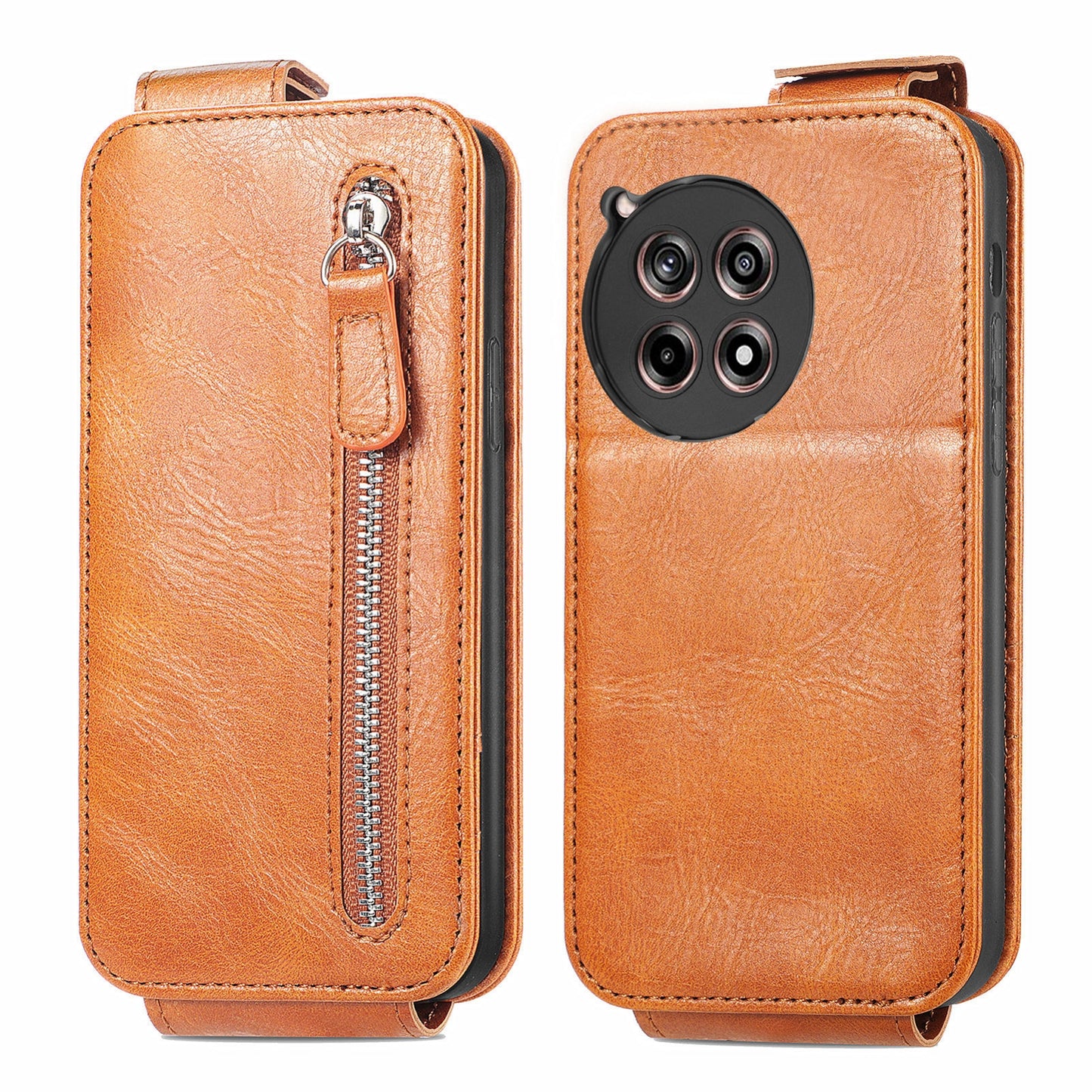 OnePlus 12R Zipper Wallet Case - Vertical Flip Leather Phone Cover with Multiple Card Slots and Stand