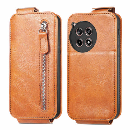 OnePlus 12R Zipper Wallet Case - Vertical Flip Leather Phone Cover with Multiple Card Slots and Stand