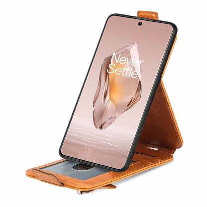 OnePlus 12R Zipper Wallet Case - Vertical Flip Leather Phone Cover with Multiple Card Slots and Stand