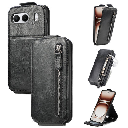 OnePlus Nord 4 Zipper Wallet Case - Vertical Flip Leather Phone Cover with Multiple Card Slots and Stand