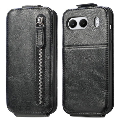 OnePlus Nord 4 Zipper Wallet Case - Vertical Flip Leather Phone Cover with Multiple Card Slots and Stand