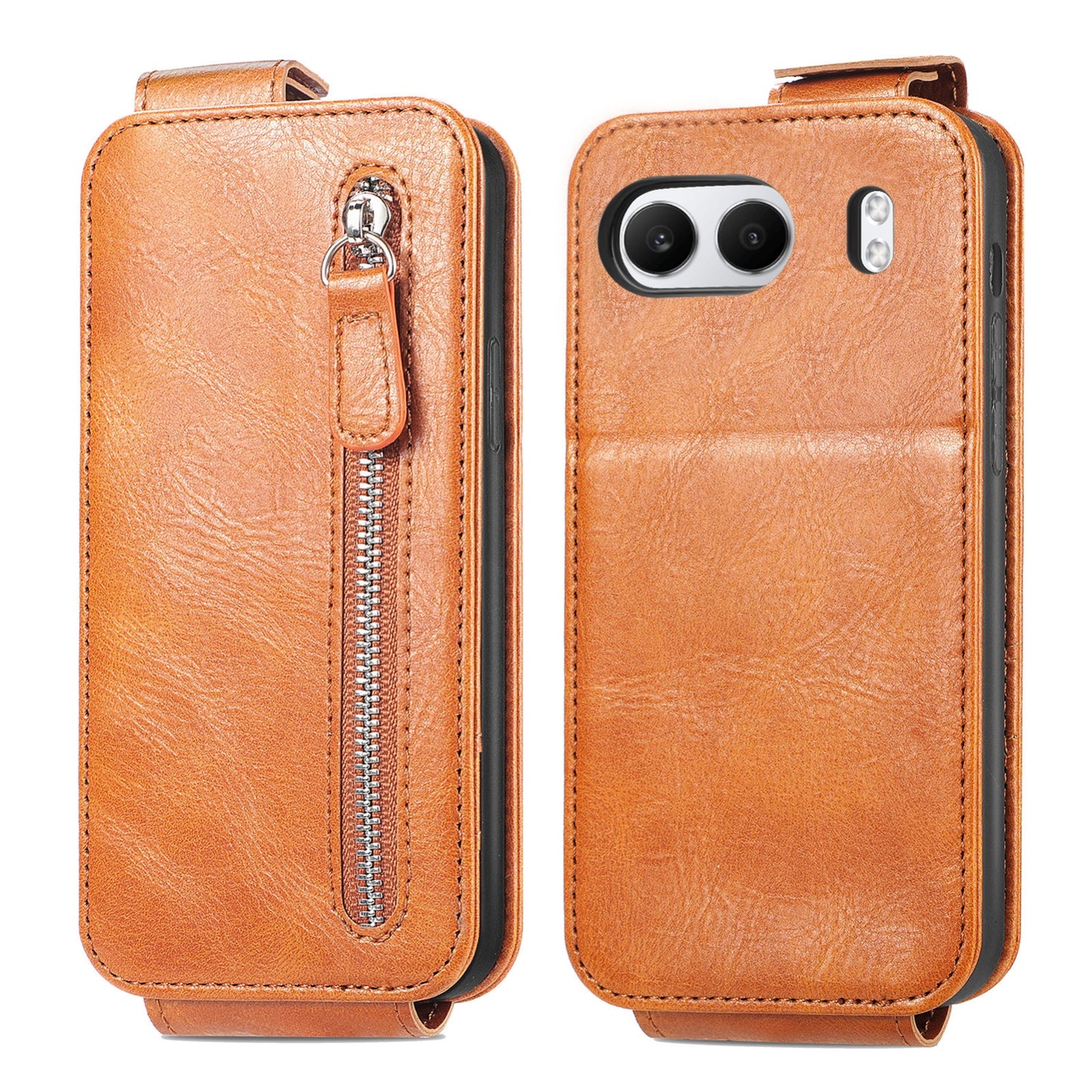 OnePlus Nord 4 Zipper Wallet Case - Vertical Flip Leather Phone Cover with Multiple Card Slots and Stand