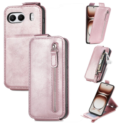 OnePlus Nord 4 Zipper Wallet Case - Vertical Flip Leather Phone Cover with Multiple Card Slots and Stand