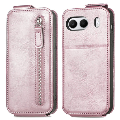 OnePlus Nord 4 Zipper Wallet Case - Vertical Flip Leather Phone Cover with Multiple Card Slots and Stand