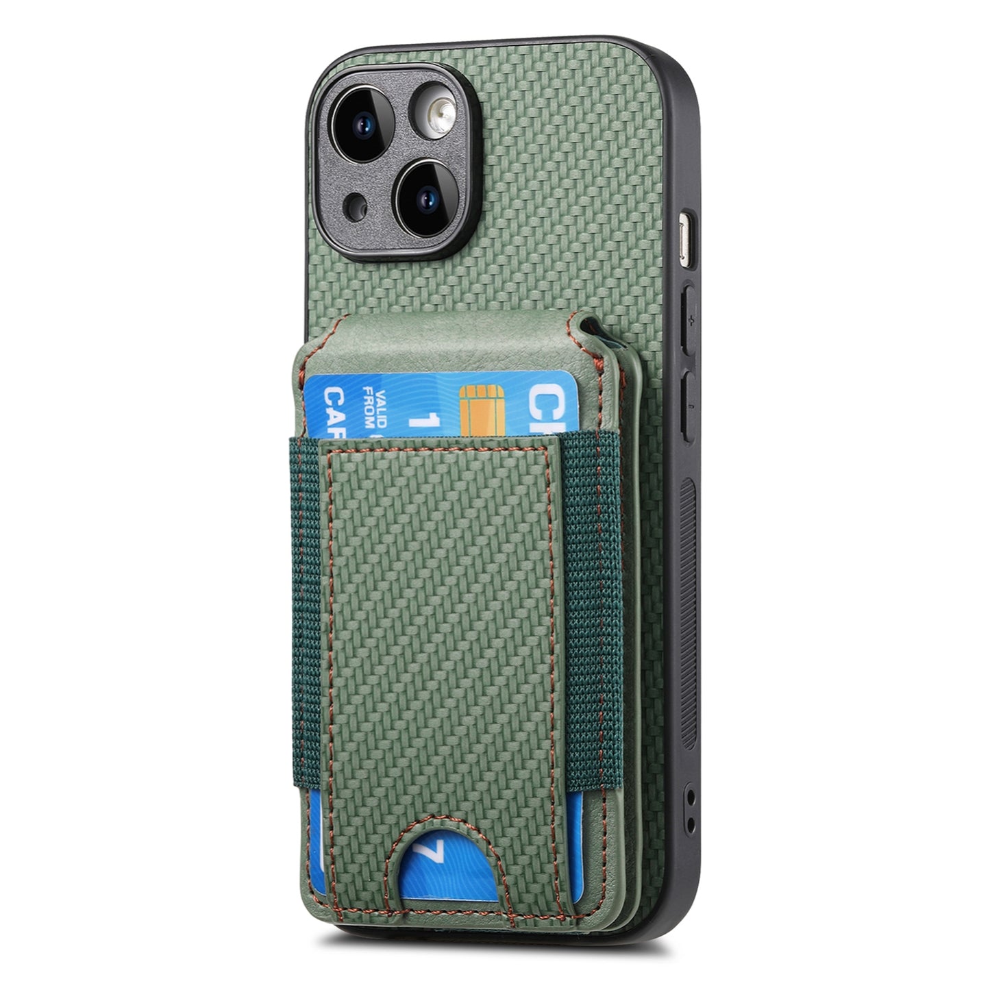 iPhone 15 Pro Max Vertical Flip Wallet Stand Phone Case with Carbon Fibre Pattern