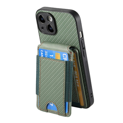 iPhone 14 Plus Vertical Flip Wallet Stand Phone Case with Carbon Fibre Pattern
