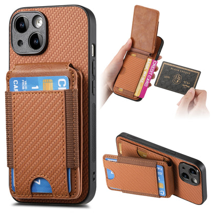 iPhone 14 Vertical Flip Wallet Stand Phone Case with Carbon Fibre Pattern