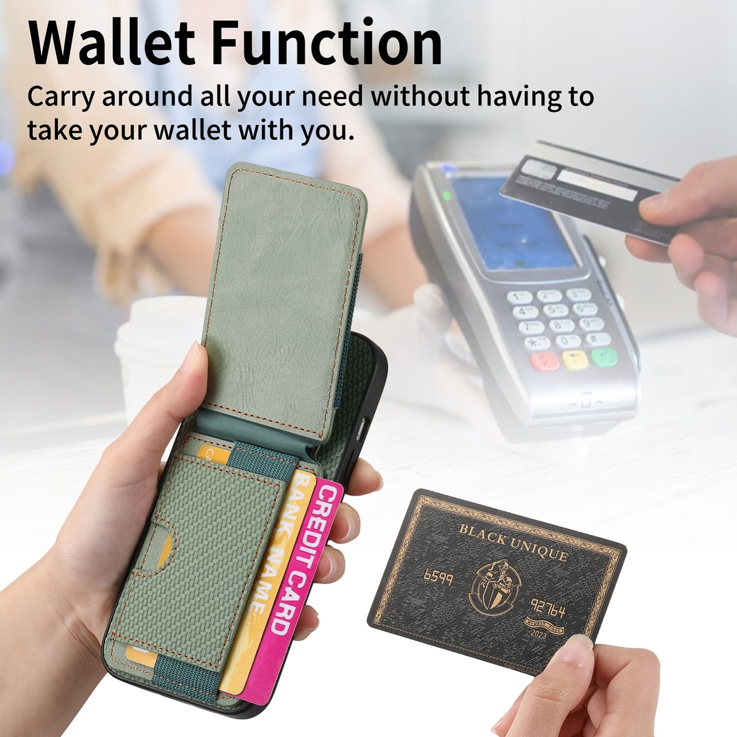 iPhone 14 Pro Vertical Flip Wallet Stand Phone Case with Carbon Fibre Pattern