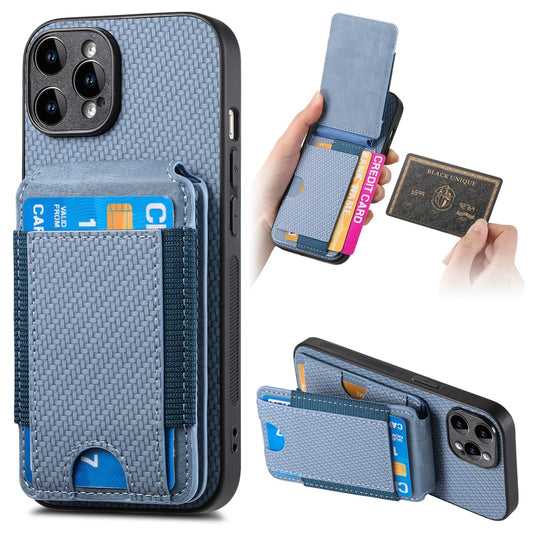 iPhone 13 Pro Max Vertical Flip Wallet Stand Phone Case with Carbon Fibre Pattern
