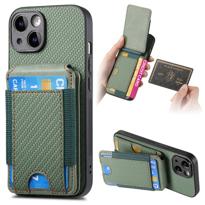 iPhone 13 Vertical Flip Wallet Stand Phone Case with Carbon Fibre Pattern