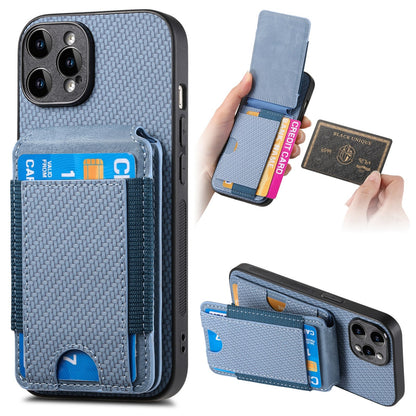 iPhone 12 Pro Vertical Flip Wallet Stand Phone Case with Carbon Fibre Pattern