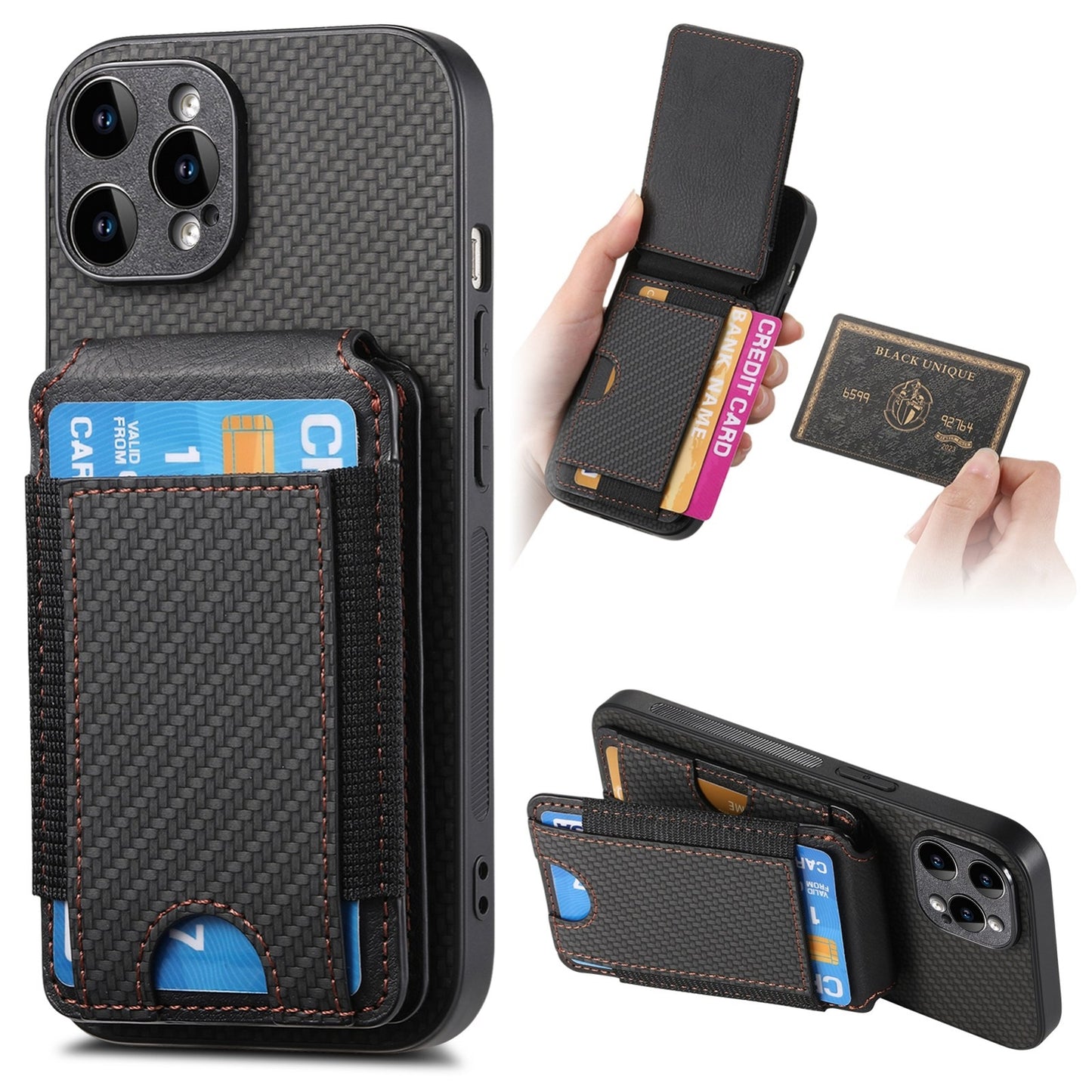 iPhone 12 Pro Vertical Flip Wallet Stand Phone Case with Carbon Fibre Pattern