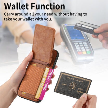 iPhone 12 Pro Vertical Flip Wallet Stand Phone Case with Carbon Fibre Pattern