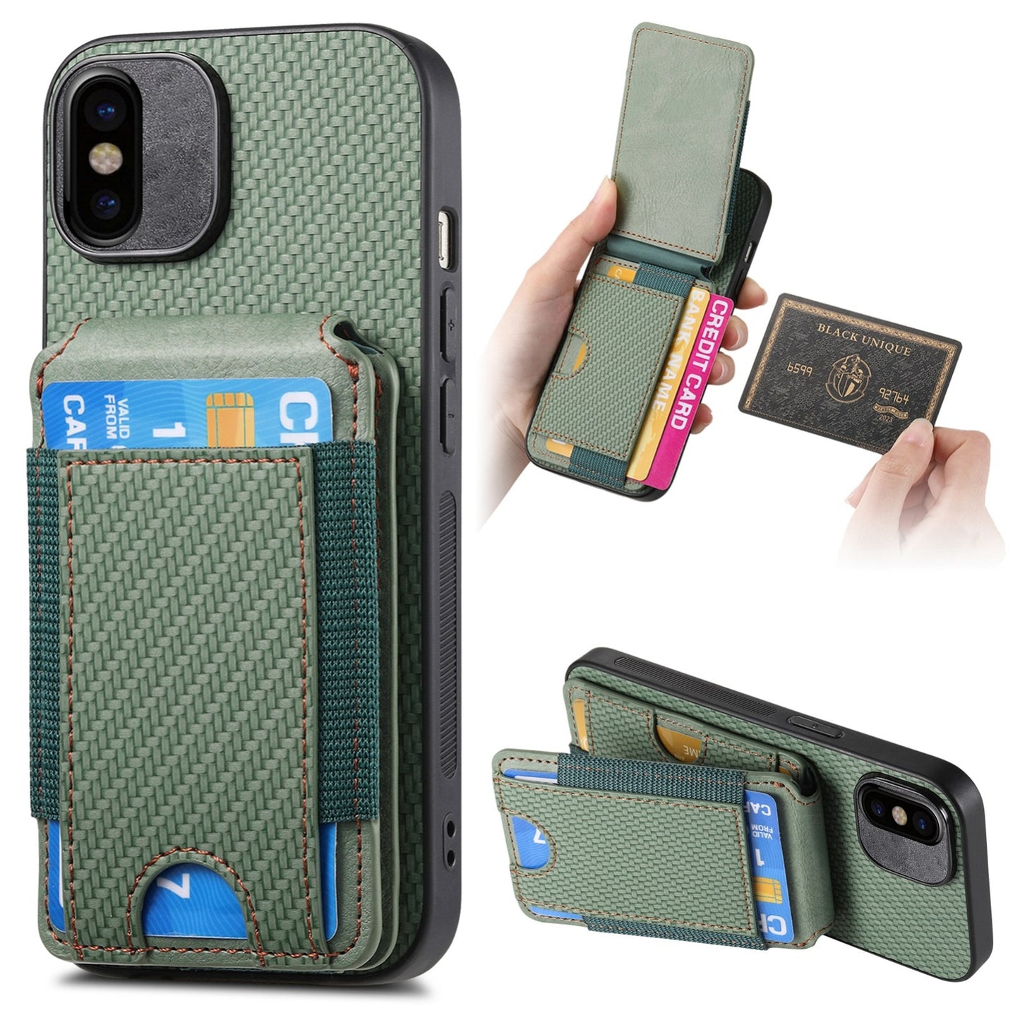iPhone X/XS Vertical Flip Wallet Stand Phone Case with Carbon Fibre Pattern