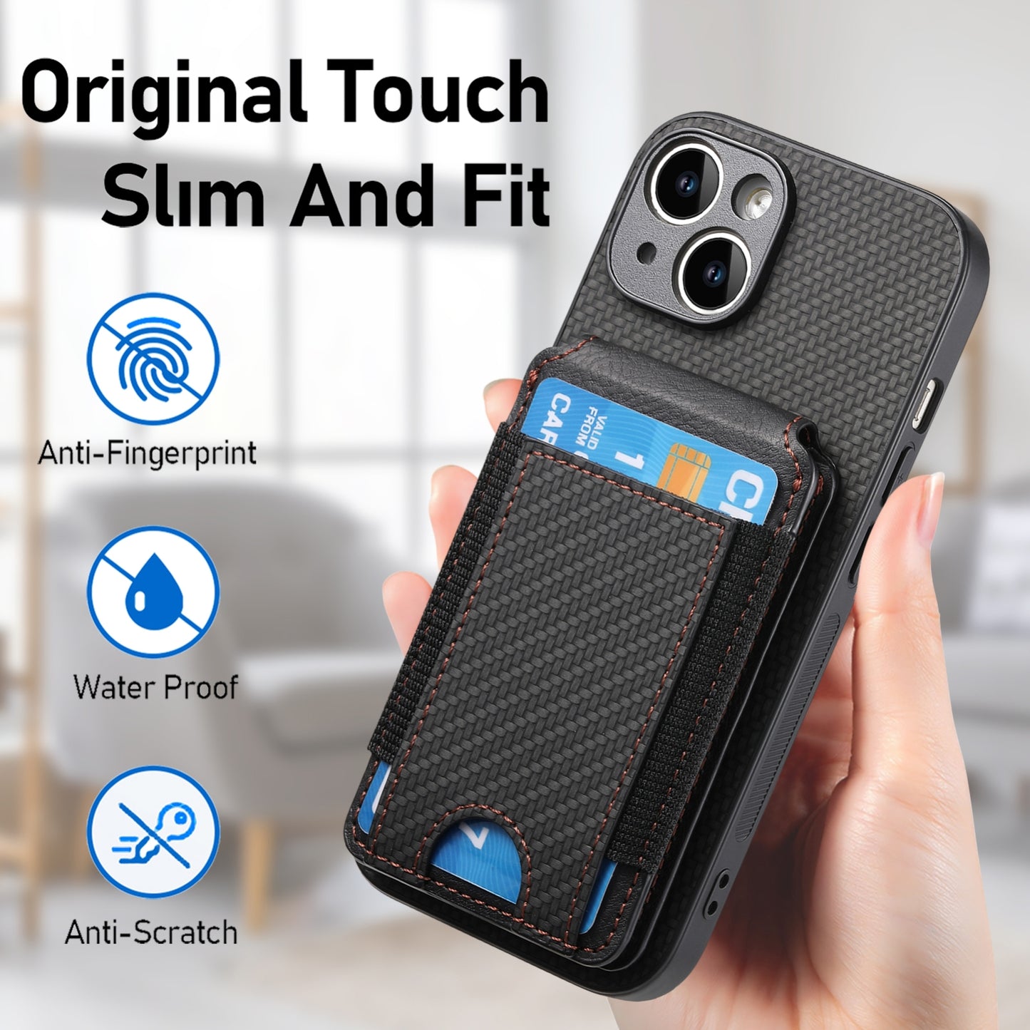 iPhone 6 Plus/6s Plus Vertical Flip Wallet Stand Phone Case with Carbon Fibre Pattern