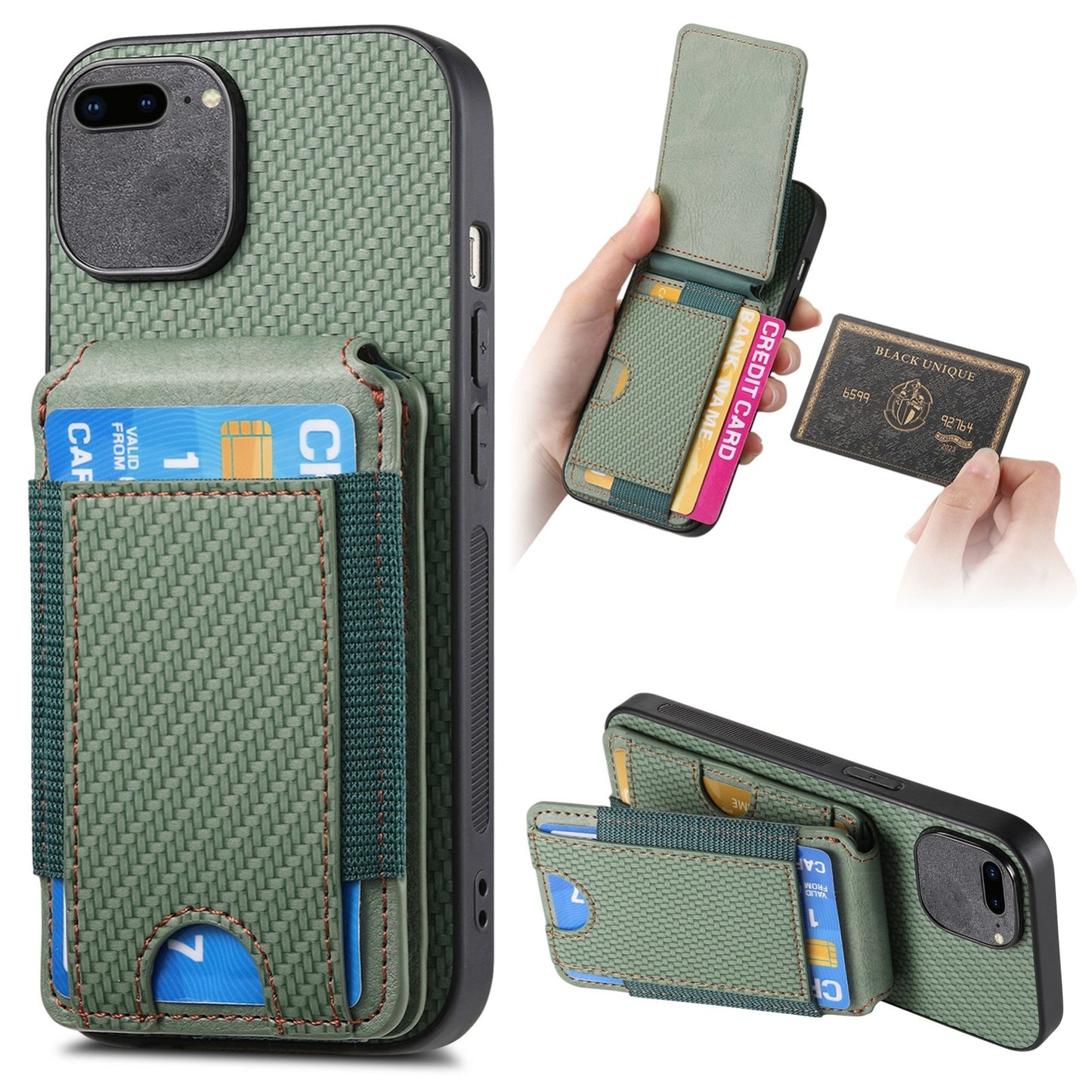 iPhone 6 Plus/6s Plus Vertical Flip Wallet Stand Phone Case with Carbon Fibre Pattern