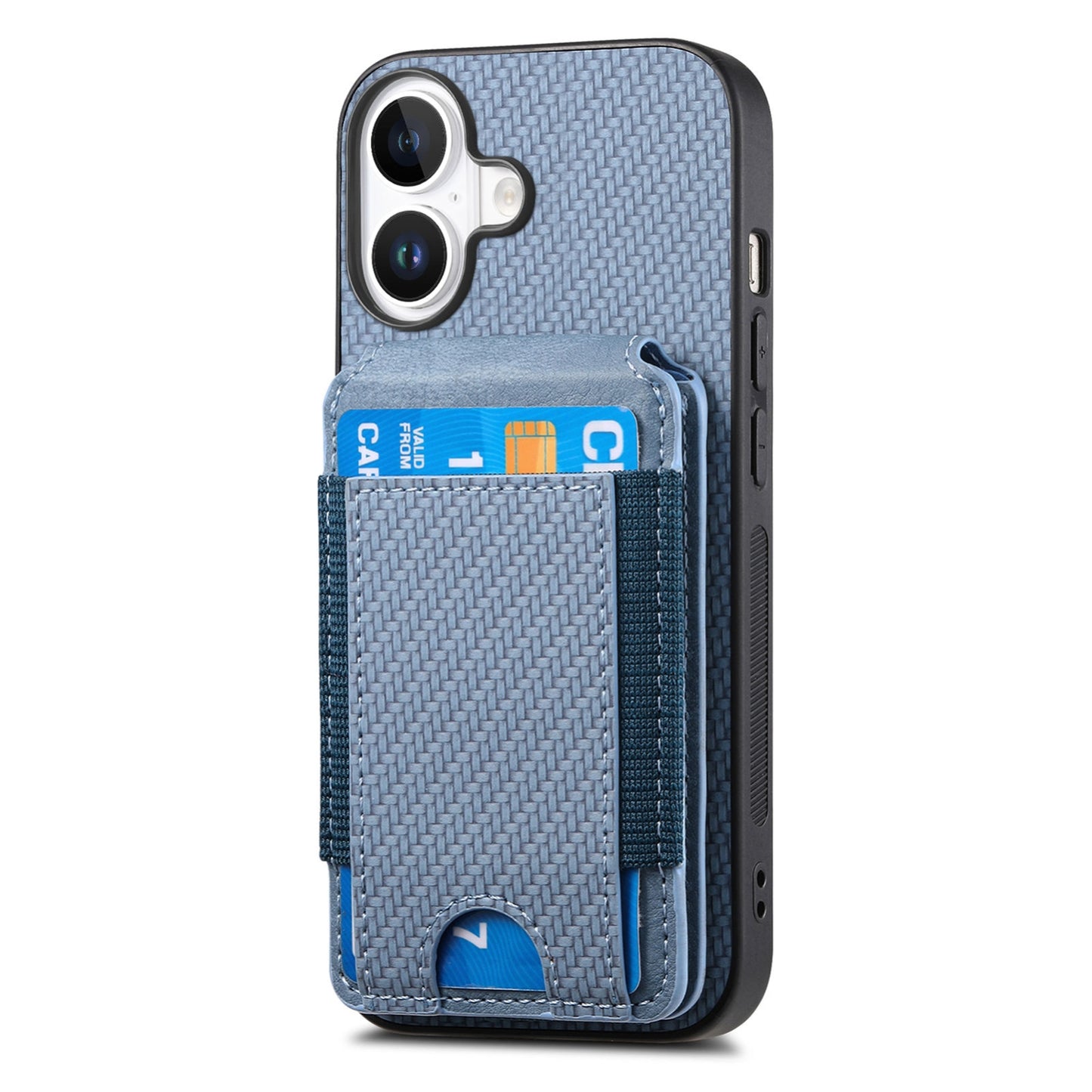 iPhone 16 Vertical Flip Wallet Stand Phone Case with Carbon Fibre Pattern