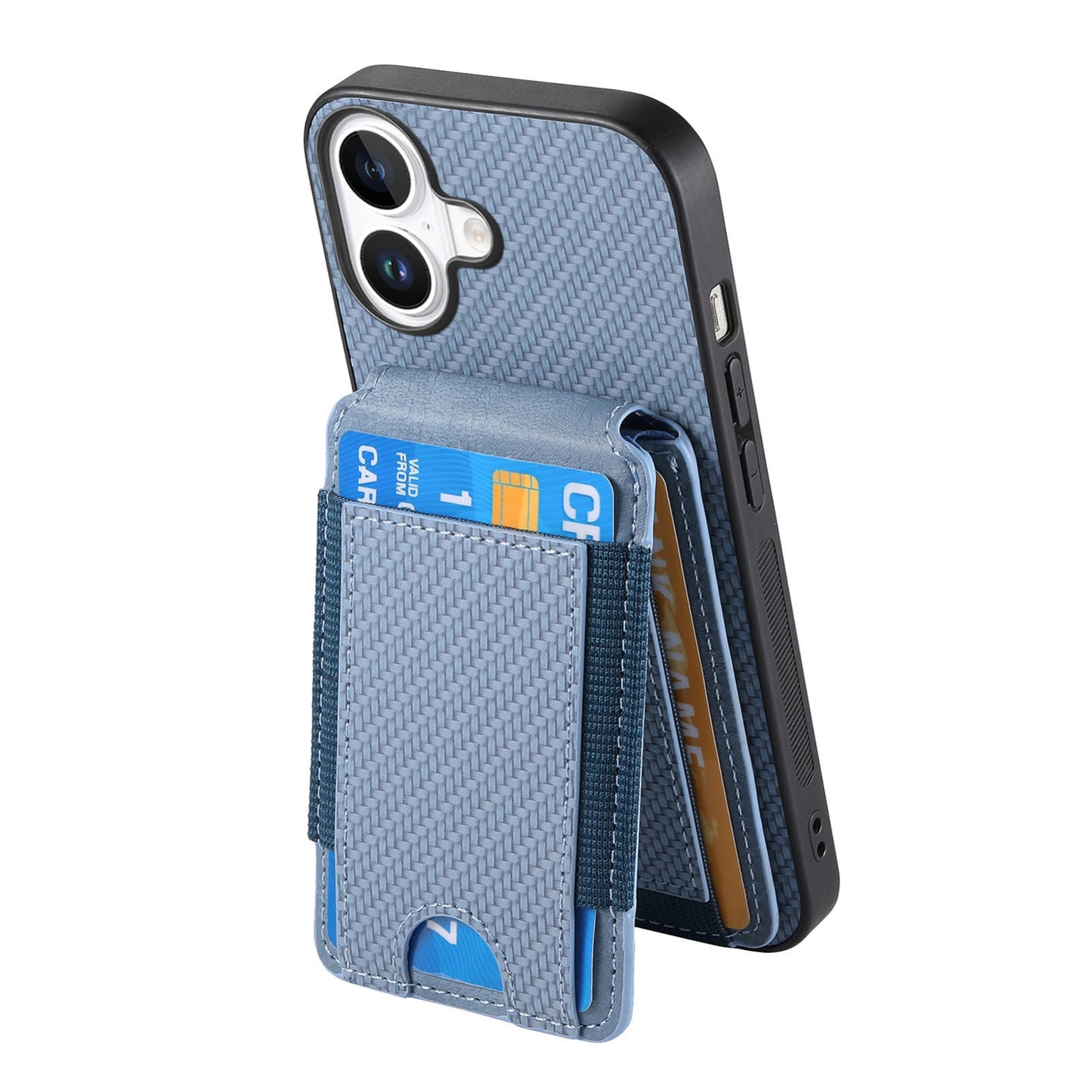 iPhone 16 Vertical Flip Wallet Stand Phone Case with Carbon Fibre Pattern