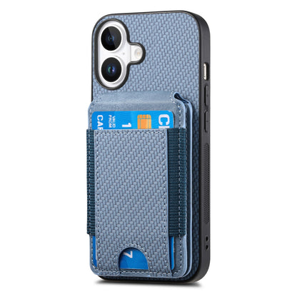 iPhone 16 Plus Vertical Flip Wallet Stand Phone Case with Carbon Fibre Pattern
