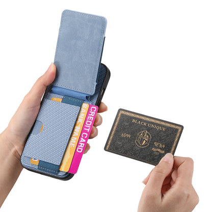 iPhone 16 Plus Vertical Flip Wallet Stand Phone Case with Carbon Fibre Pattern