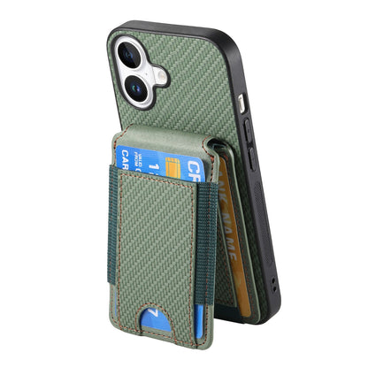 iPhone 16 Plus Vertical Flip Wallet Stand Phone Case with Carbon Fibre Pattern
