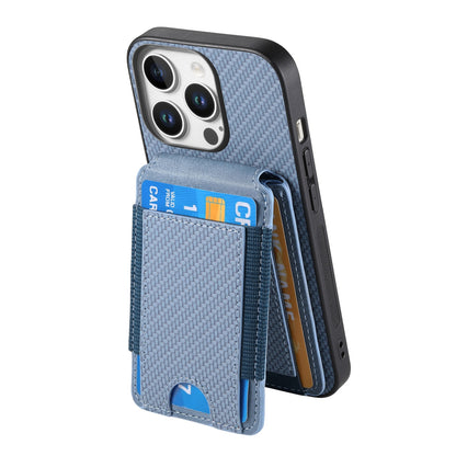 iPhone 16 Pro Vertical Flip Wallet Stand Phone Case with Carbon Fibre Pattern