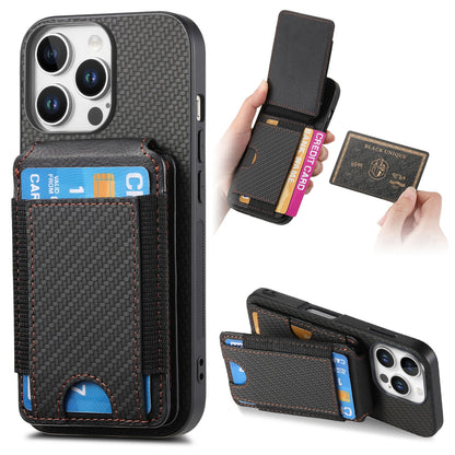 iPhone 16 Pro Vertical Flip Wallet Stand Phone Case with Carbon Fibre Pattern