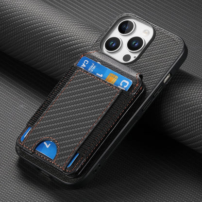 iPhone 16 Pro Vertical Flip Wallet Stand Phone Case with Carbon Fibre Pattern