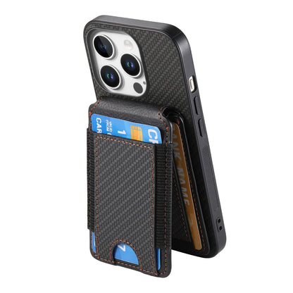 iPhone 16 Pro Vertical Flip Wallet Stand Phone Case with Carbon Fibre Pattern