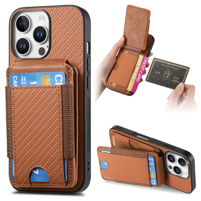 iPhone 16 Pro Vertical Flip Wallet Stand Phone Case with Carbon Fibre Pattern