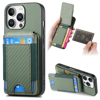 iPhone 16 Pro Vertical Flip Wallet Stand Phone Case with Carbon Fibre Pattern