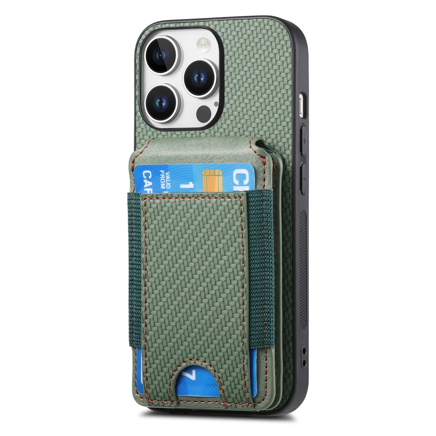iPhone 16 Pro Vertical Flip Wallet Stand Phone Case with Carbon Fibre Pattern